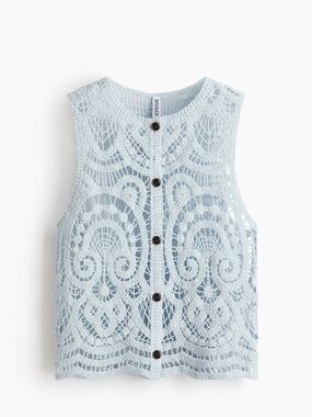 New H&M Blue Crochet Sleeveless Top